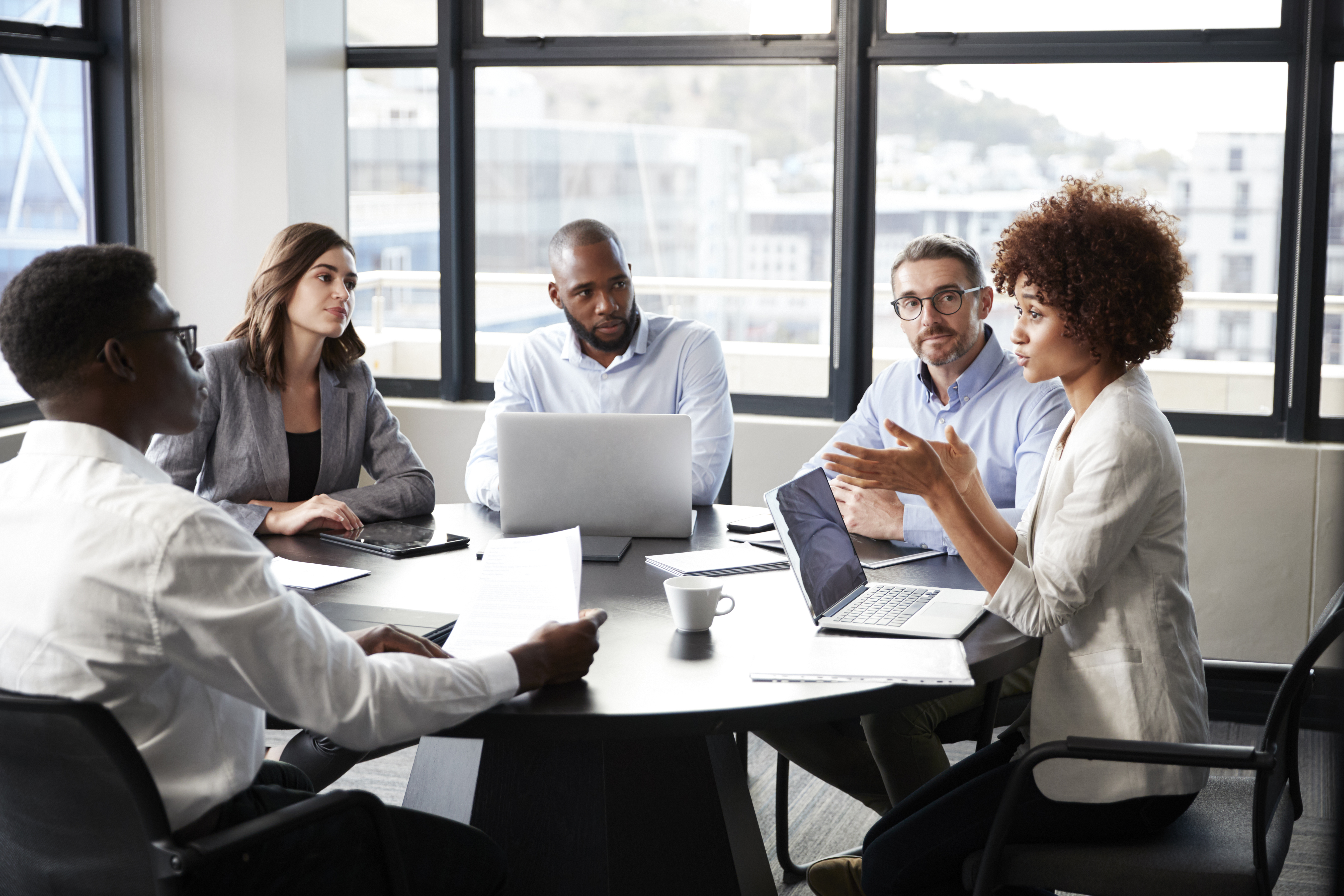 Coworkers working in a conference room